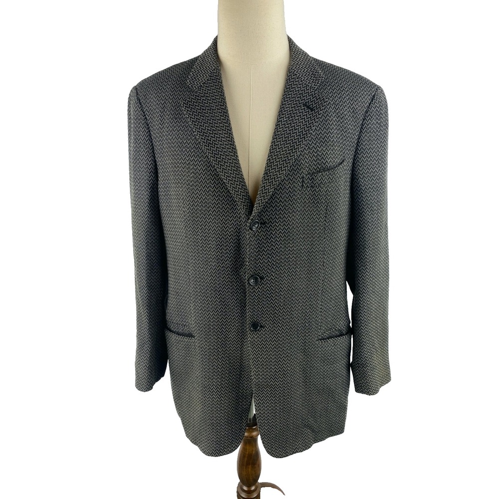 Armani Collezioni Mens 44 Chevron Herringbone Vtg 3-Button Blazer Jacket Wool